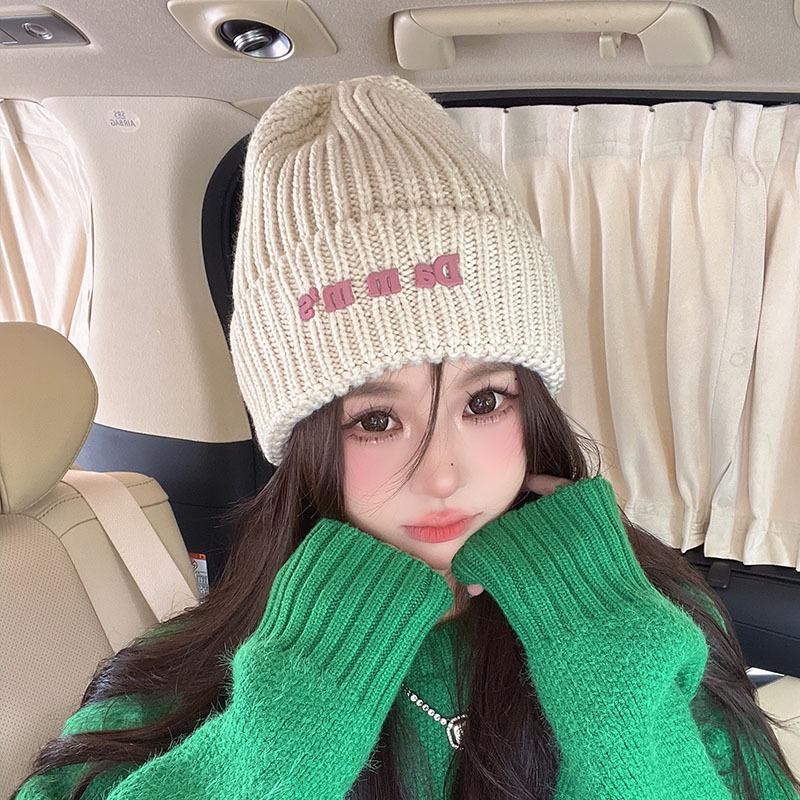 

New Autumn and Winter Letter Offset Printing Wool Hat for Women Warm Ear Protection Knitted Hat Korean Style Pullover Hat Cold Hat Trendy M（56-58cm）