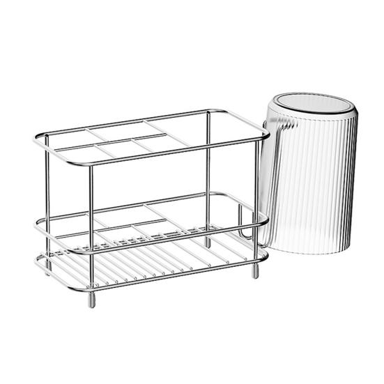 Stainless Steel Toothbrush Holder Bathroom Toothpaste Holder Stand with Quick Drainage Countertop Organizer for Bathroom Accessories