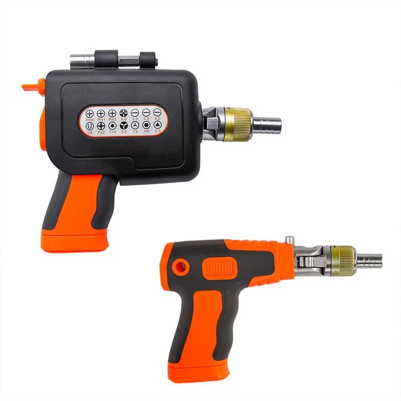Multi-Function Ratchet Screwdriver Set: Adjustable Gun-Shaped Handle with Chrome Vanadium Steel Bits for Household Repair.