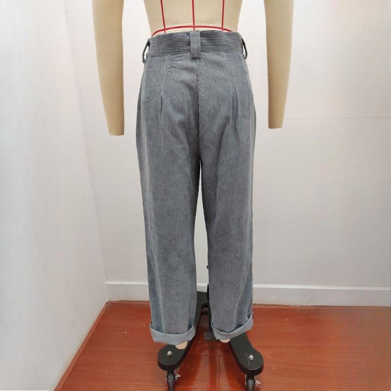 GMXIA Autumn Women's High Waist Casual Pants Solid Colour Corduroy Loose Straight Trousers