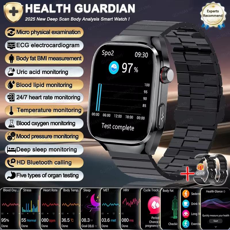 2025 New Smart Watch ECG+PPG Organs Viscera Monitor Clock Men Blood Lipids Uric Acid BP Sport Call Smartwatch for Samsung Galaxy