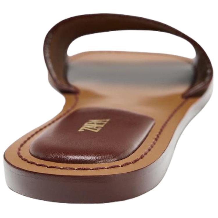 Zara Slip-On Open-Back Soft Leather Slide Sandals Women Footwear Dark-Brown Yellow 3612610709