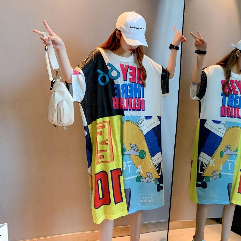 Women T-shirt Dress Plus Size Long Dress Cartoon Home Nightdress