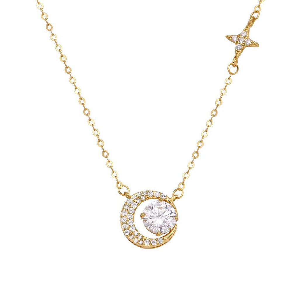 Elegante Stern- und Mond-Zirkonia-Anhänger Halskette - Vielseitige, Modische und Luxuriöse Schlüsselbein Kette.