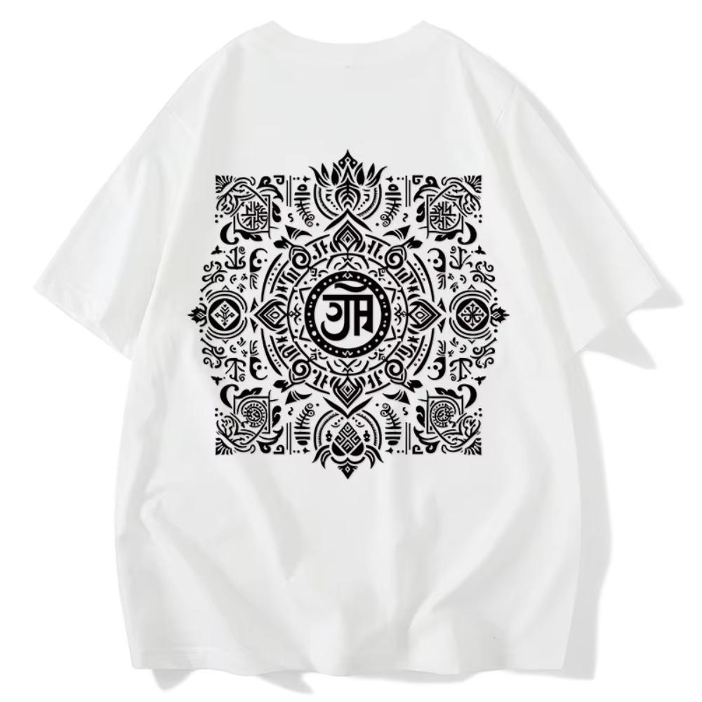 

Японская Мужская Футболка с Коротким Рукавом из 100% Хлопка, Футболка с Забавным Графическим Принтом на Санскрите, Креативный Стиль, Свободная, Мужская, Женская, Y2k Топы XXXXXL белый