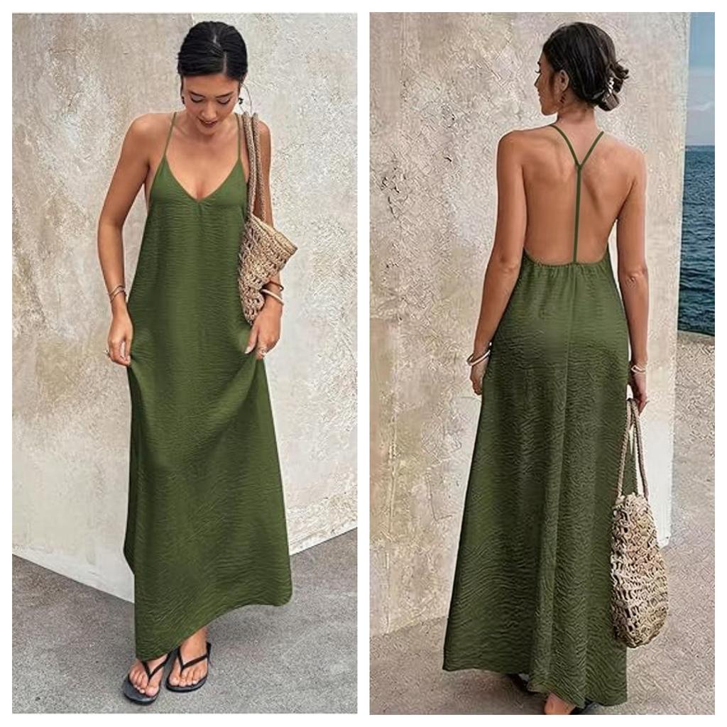 2026 new women's suspender backless sexy hollow sleeveless long dress women's wholesale