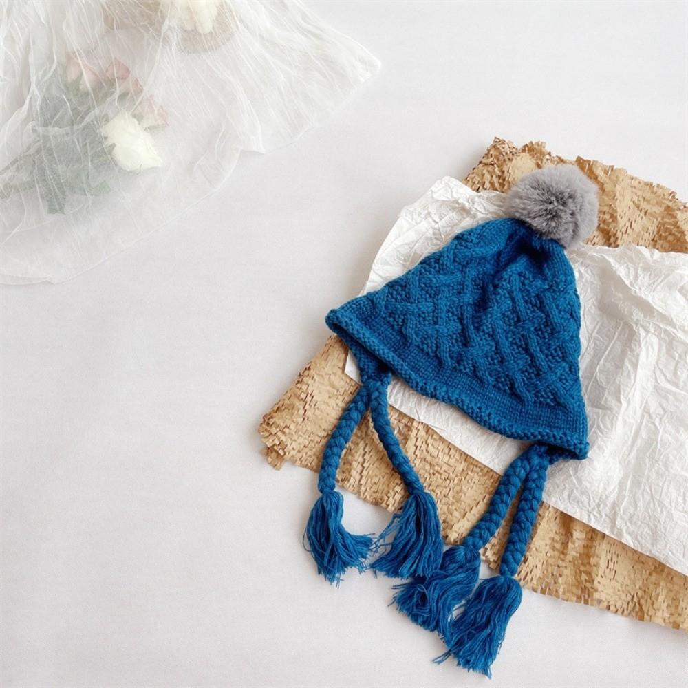 

Pom-pom Baby Crochet Hat Soft Warm Ear Protection Cap Cute Hand Knitted Cap Toddler синий