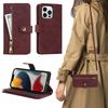 For iPhone 13 Pro Stand Case PU Leather Phone Cover with Straps/Zipper Wallet/Multiple Card Slots