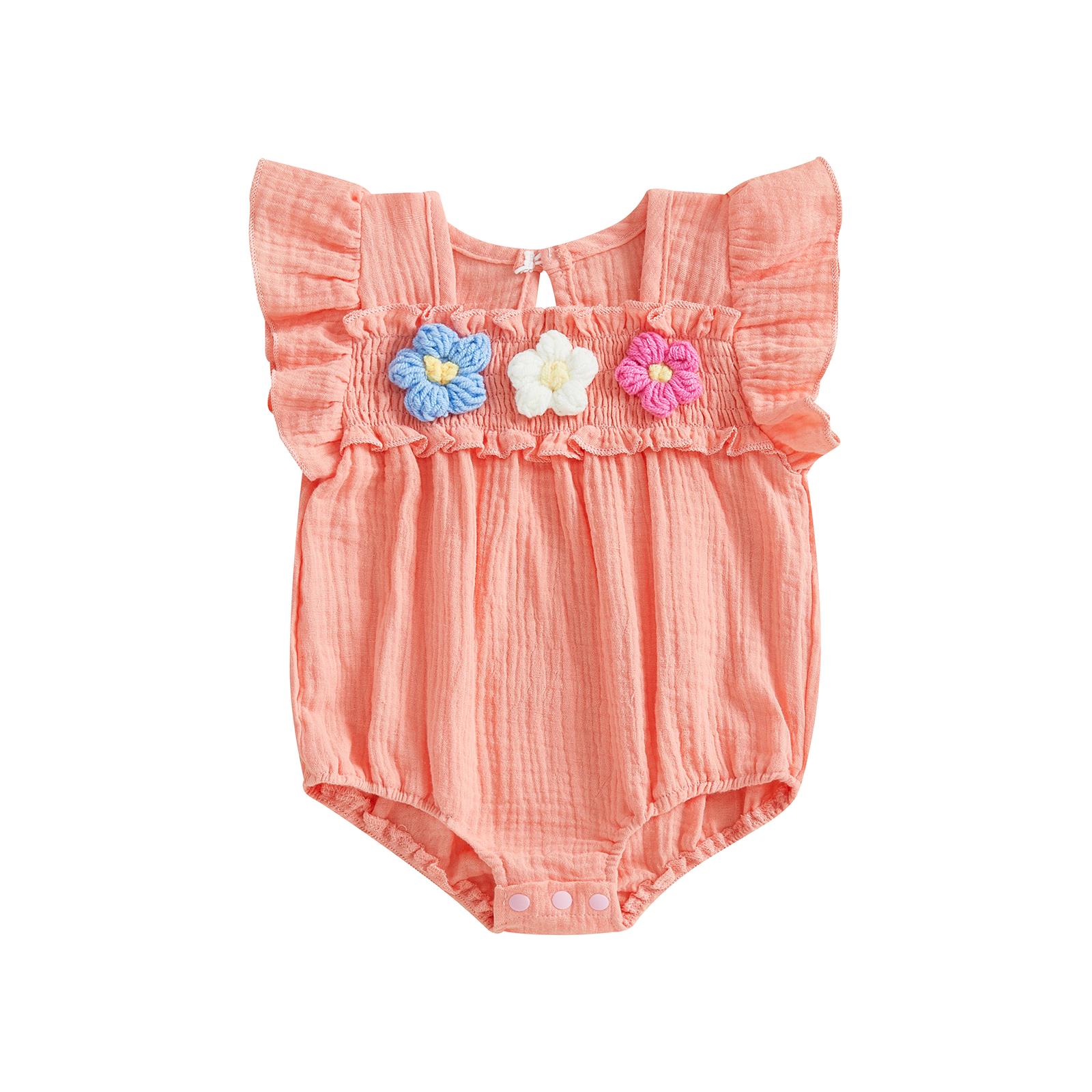 

Комбинезон для новорожденных девочек с вышивкой в виде цветка и сборками, идеальный для лета 3-6 Months