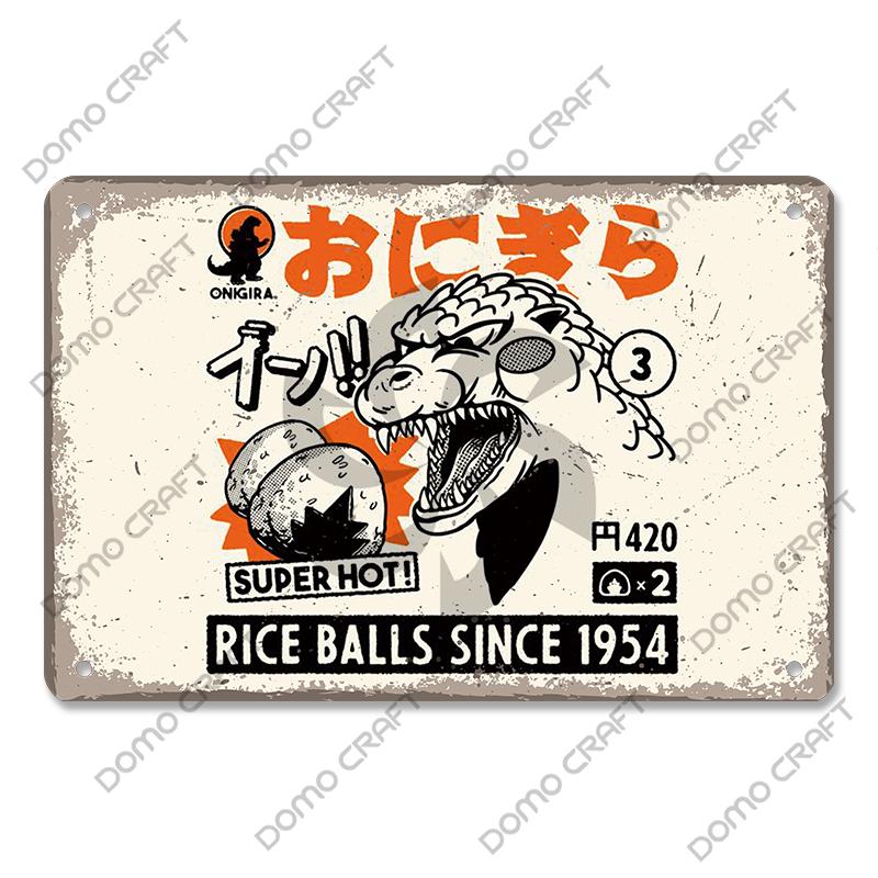Retro Japanese Cartoon Comics Poster Metal Plate Takoyaki Noodles Fish Metal Sign Dining Room Club Wall Decor