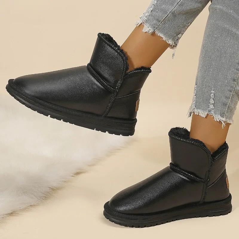Fashion Winter Snow Boots for Women Waterproof Leather Shoes Winter Fur Cotton Shoes Thick Plush Ladies Ankel Boots Botines Para Mujeres