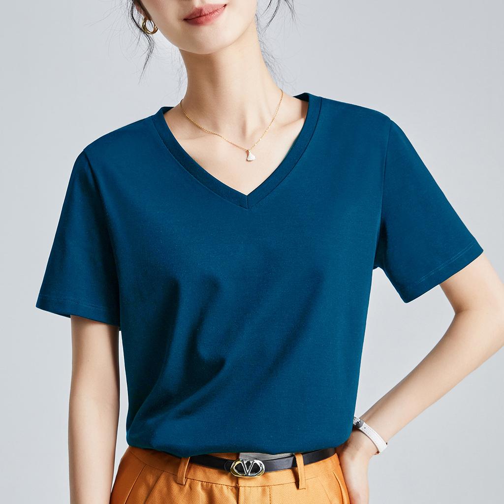 High-quality mercerized cotton women's short-sleeved new loose inner and outer wear round neck liquid ammonia bottoming shirt
