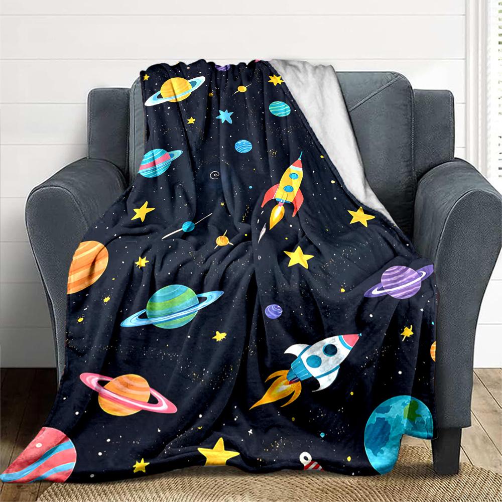 1pc Space Adventure Blanket, Lightweight Flannel Throw Blanket For Sofa, Bed, Travel, Camping, Living Room, Office, Couch, Chair, And Bed