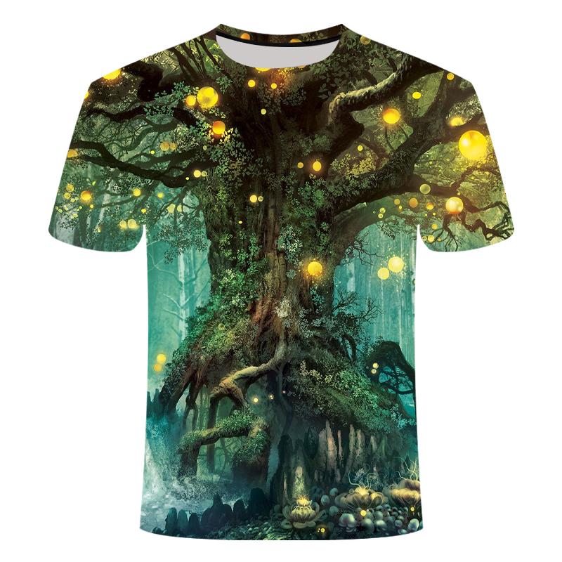 Men's T-Shirt Summer Forest Sunset Pattern 3d Printed Natural Pattern Casual Comfort O Collar Tops Oversized Clothing