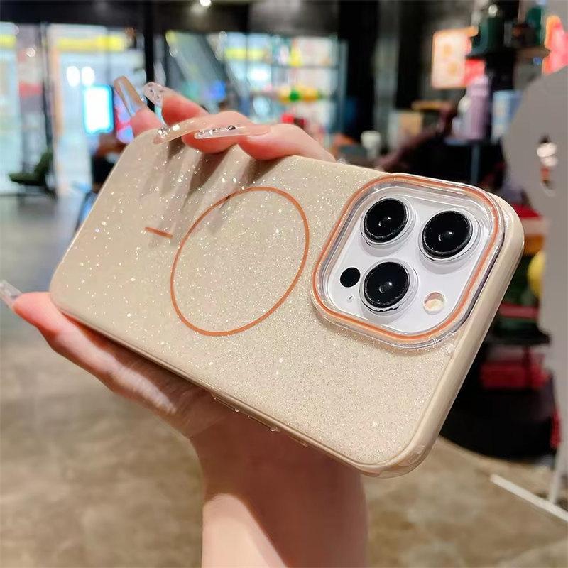 Luxusní třpytivé magnetické pouzdro MagSafe pro iPhone 16 13 15 14 Pro Max bezdrátové nabíjení měkké silikonové nárazuvzdorné pouzdro