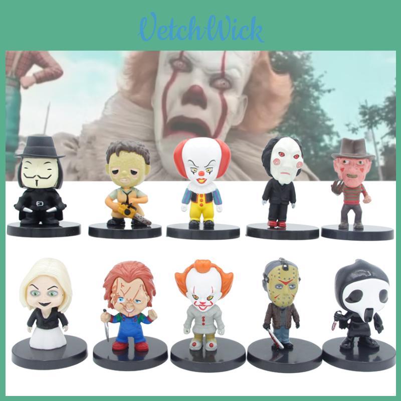 Set Of 10 Horror Movie Character Pvc Figures Chucky, Joker, The Crow And More!