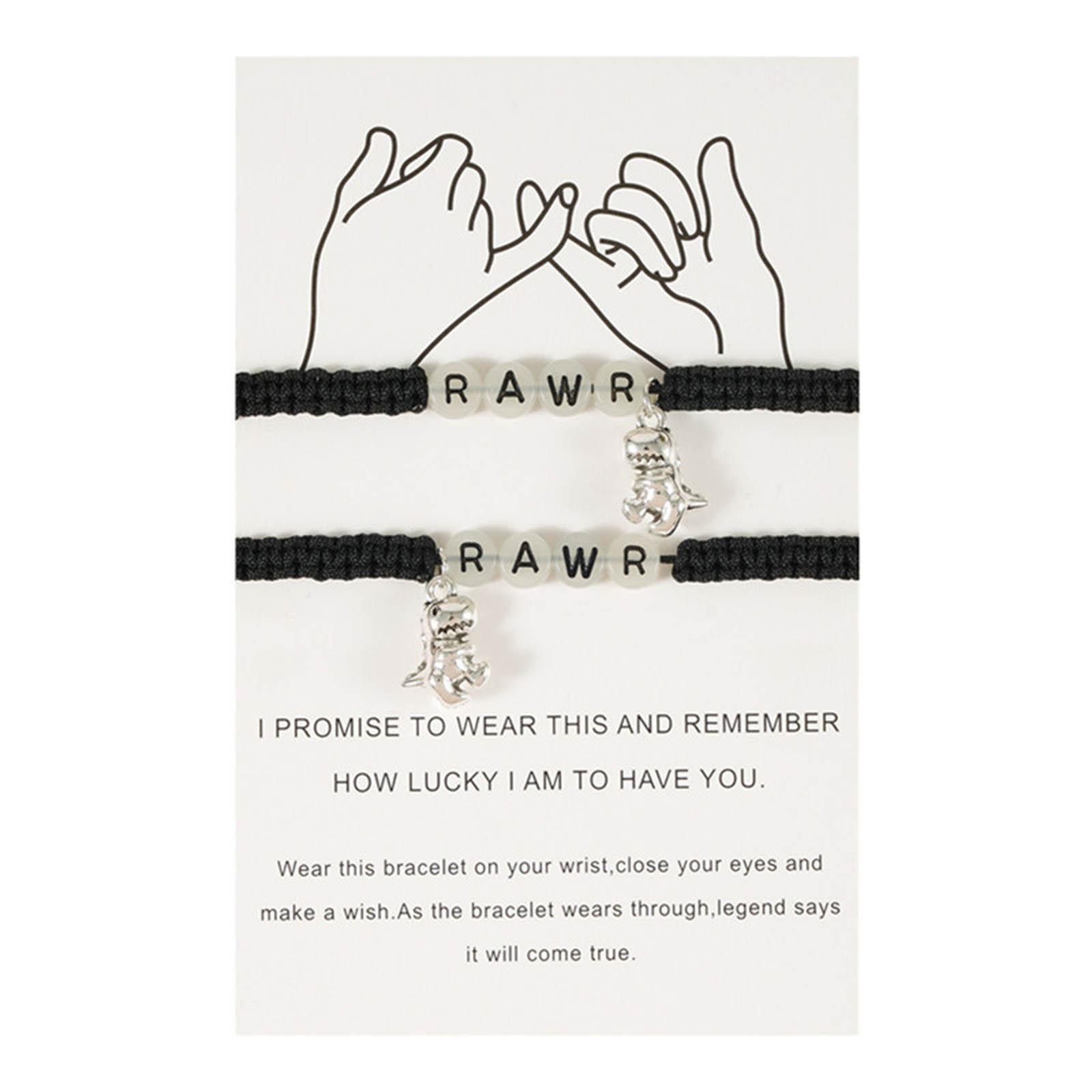 

2 шт. Светящийся браслет с буквами Ручной работы Плетеный браслет на запястье Шарм динозавра Ручная цепочка Аксессуары Стильный подарок для дружбы