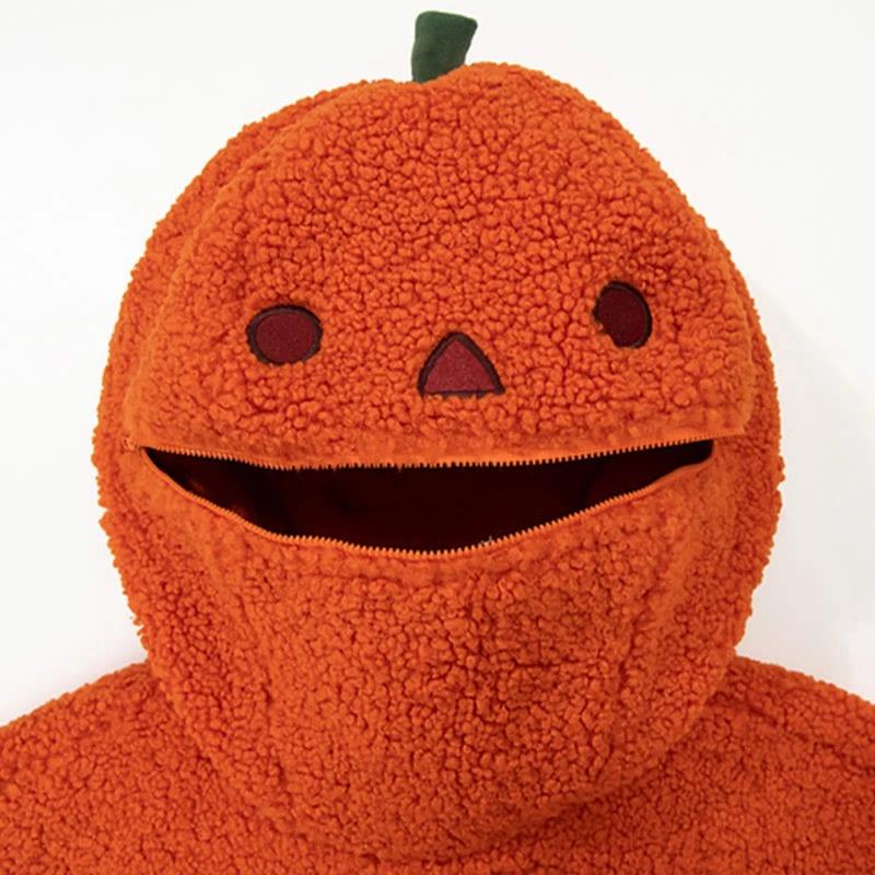 Women Round Neck Lamb Plush Halloween Decorated Hoodie Cute Pumpkin Shaped Embroidery Pellet Fleece Sweatshirt