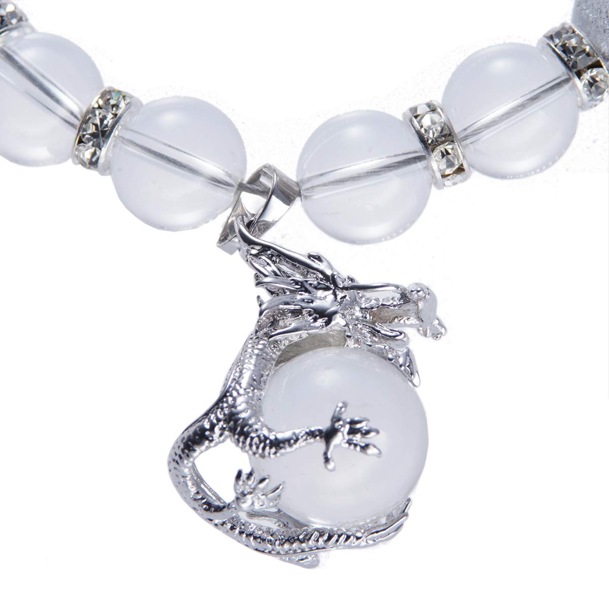 

The Emperor Dragon crystal pendant 4A Silver Carved Emperor Dragon Crystal 12mm Silver Rondelle Prayer Bead Necklace 249 [Sekihui] shines!