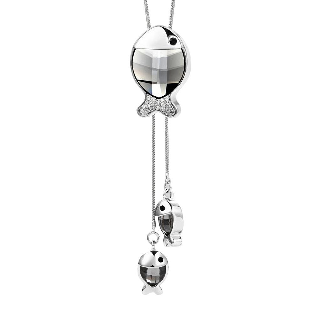 Korean Style Fashionable Long Necklace With Eyecatching Fish Pendant For Casual Wear