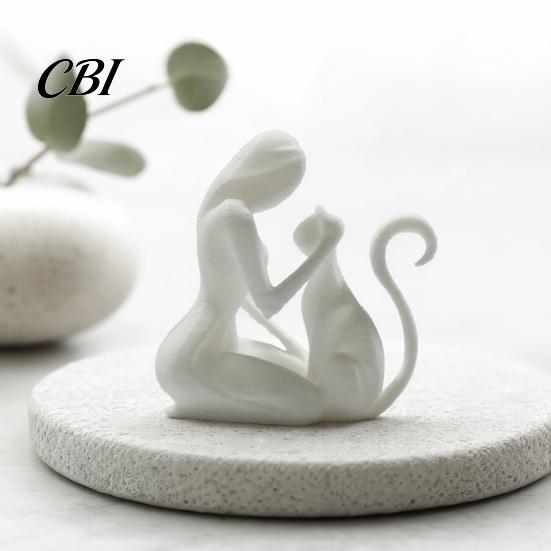 One-piece Molding Figure 3D Printed Sculpture, One-Piece Desktop Figure, Abstract Stable Sculpture Decor Woman Cat Art Ornament for Home Gift