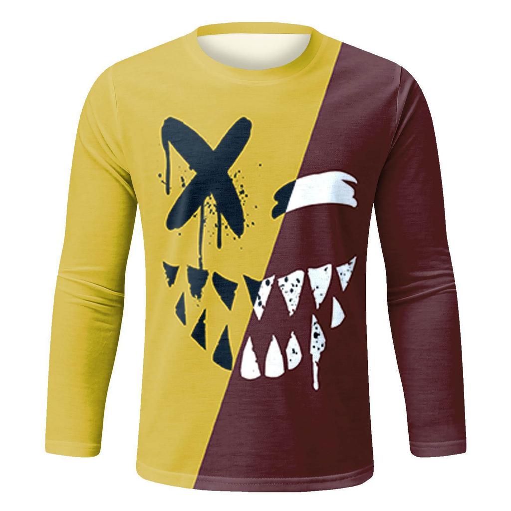 Spring and Autumn Round Neck 3D Printed Top Fashionable Casual Colorful Long Sleeved Men's T-shirts