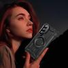 For Samsung Galaxy S24 Magnetic Case Lens Kickstand PC+TPU Shockproof Phone Cover