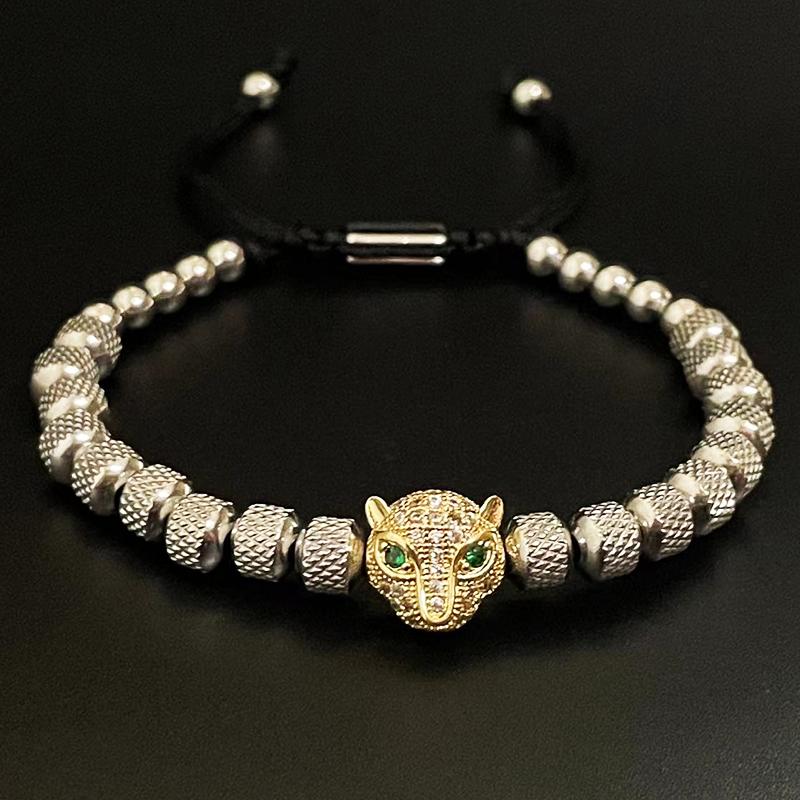 

Роскошные бусины из нержавеющей стали с бусинами в виде головы леопарда, мужской браслет для женщин, ювелирные изделия для рук, подарок для пары