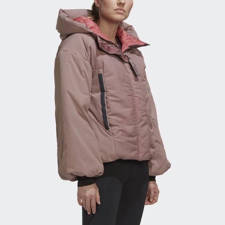 Adidas Letter Logo Printed Striped Down Hooded Jacket Women Jacket Purple HG3163