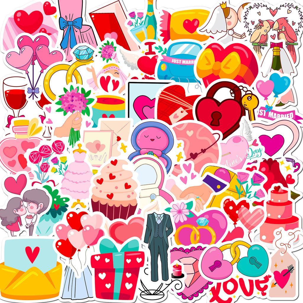 50 Wedding Doodle Stickers Wedding Cartoon DIY Doodle Computer Suitcase Wedding Stickers Party