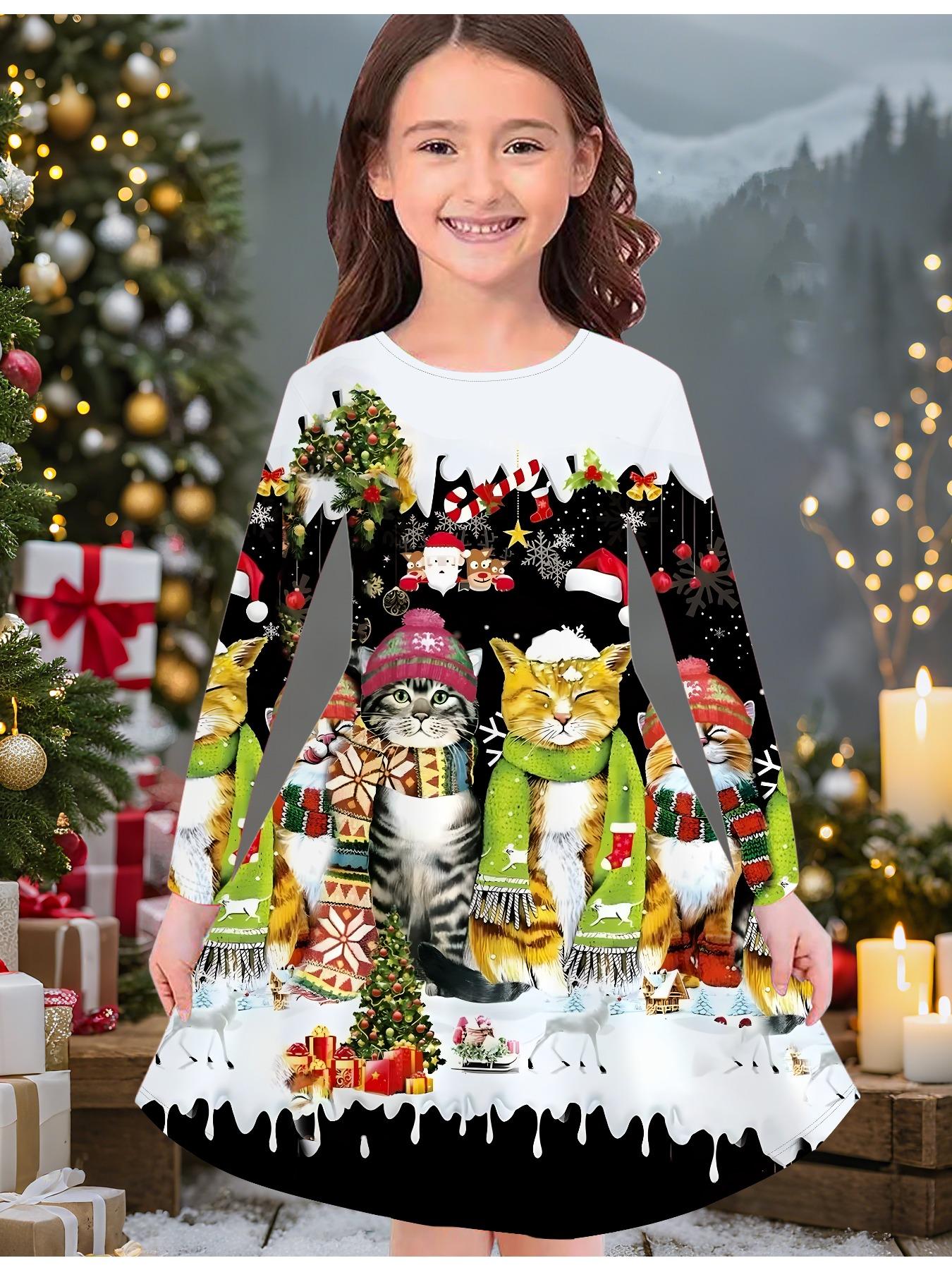 

Модное осенне-зимнее платье для девочек, 3D принт рождественского снеговика, с круглым вырезом, длинное детское платье-футболка, повседневное, универсальное, рождественская одежда 170 белый