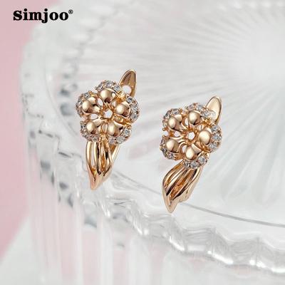 SIMJOO Rose Gold Color Earrings for Ladies Fashion Flower Zircon Earrings for Parties
