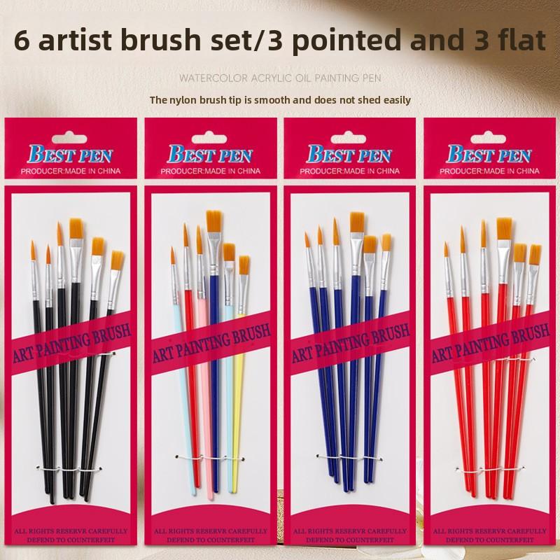 6 pcs sets multi-functional round head art painting plastic rod children DIY paint watercolor gouache oil brush for art lessons
