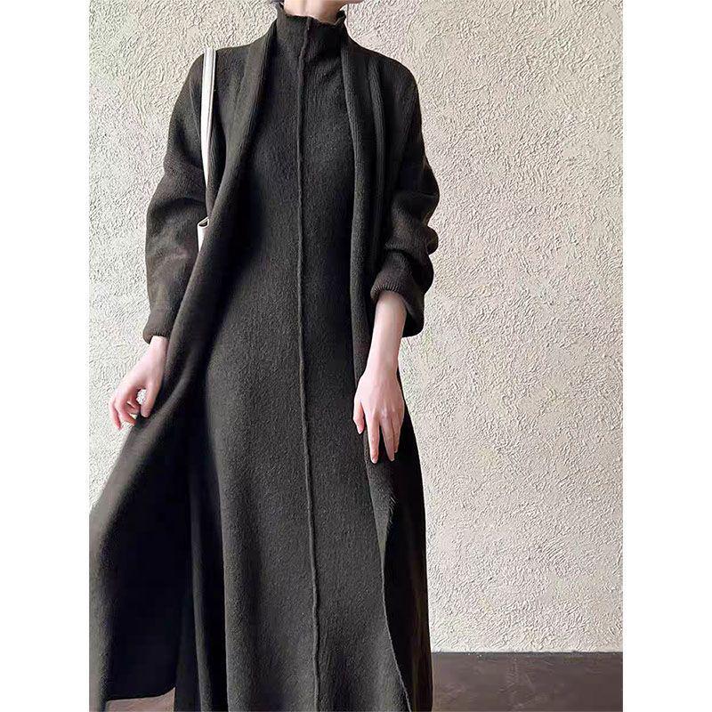 

Элегантный осенне-зимний комплект-двойка: Вязаное платье без рукавов и длинный кардиган 2XL