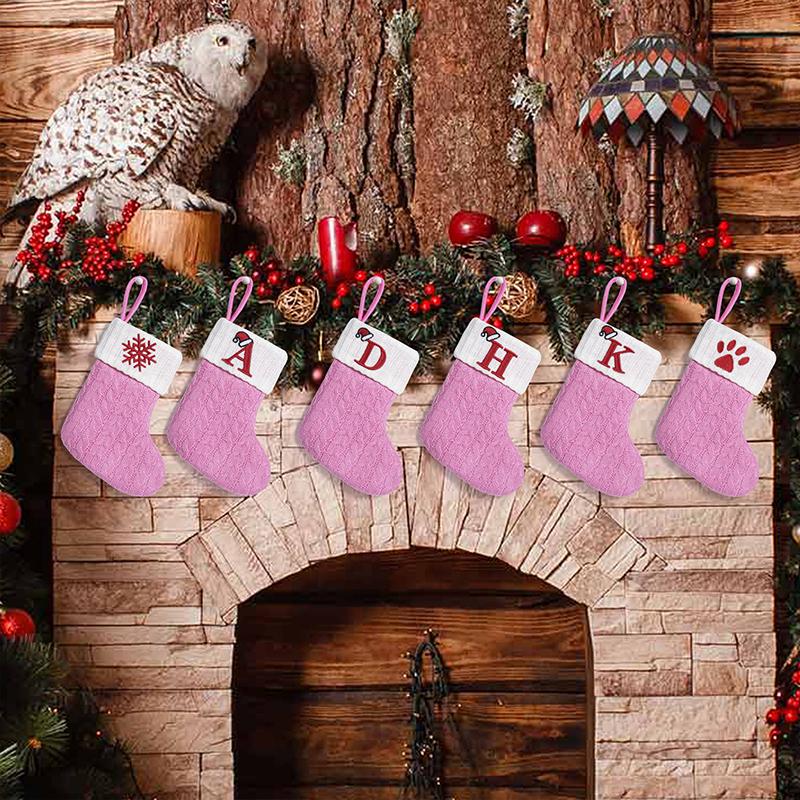 1PC Pink Christmas Socks Letter Embroidered Gift Pendant Knitted Letter Christmas Socks 3d Pendant Gift Bag