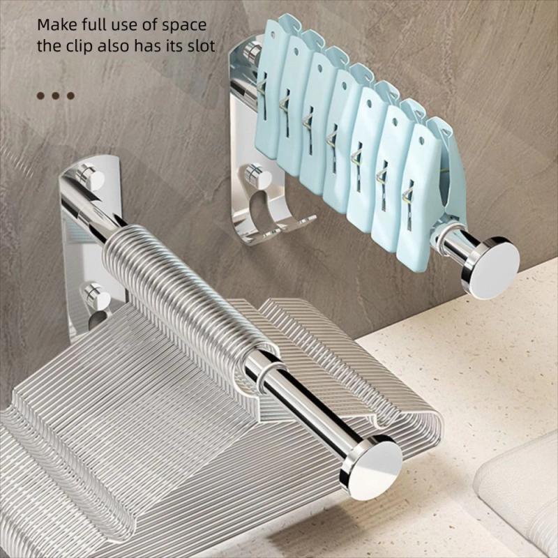 1pc Stainless Steel Clothes Hanger Storage Rack Foldable Wall-Mounted Drying Hanger Punch-Free Balcony Drying Hook Wholesale