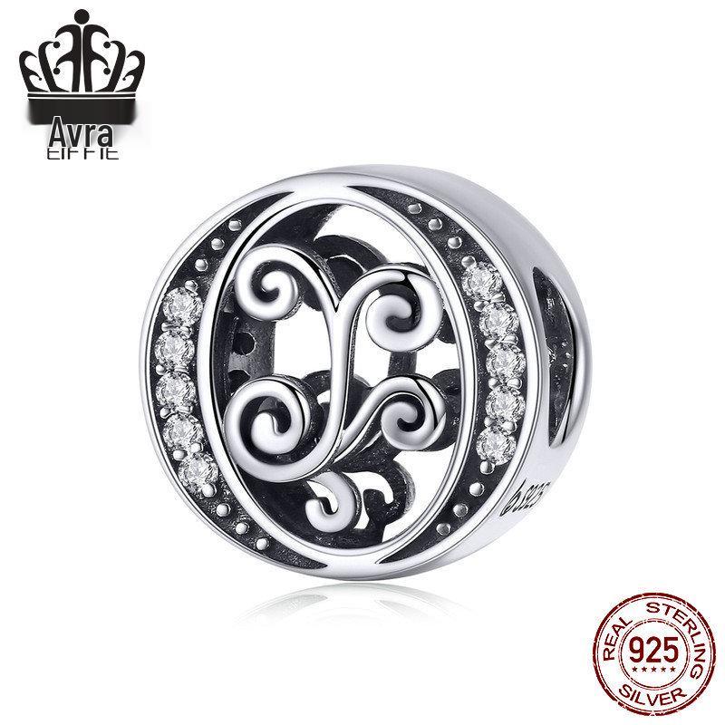 Avle 925 Sterling Silver English Letter Beaded Bracelet Beads