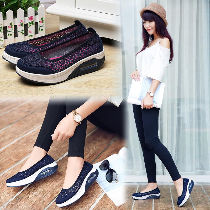 Tênis feminino plataforma primavera senhoras cunhas sapatos casuais rendas tênis feminino confortável feminino altura crescente sapatos femininos