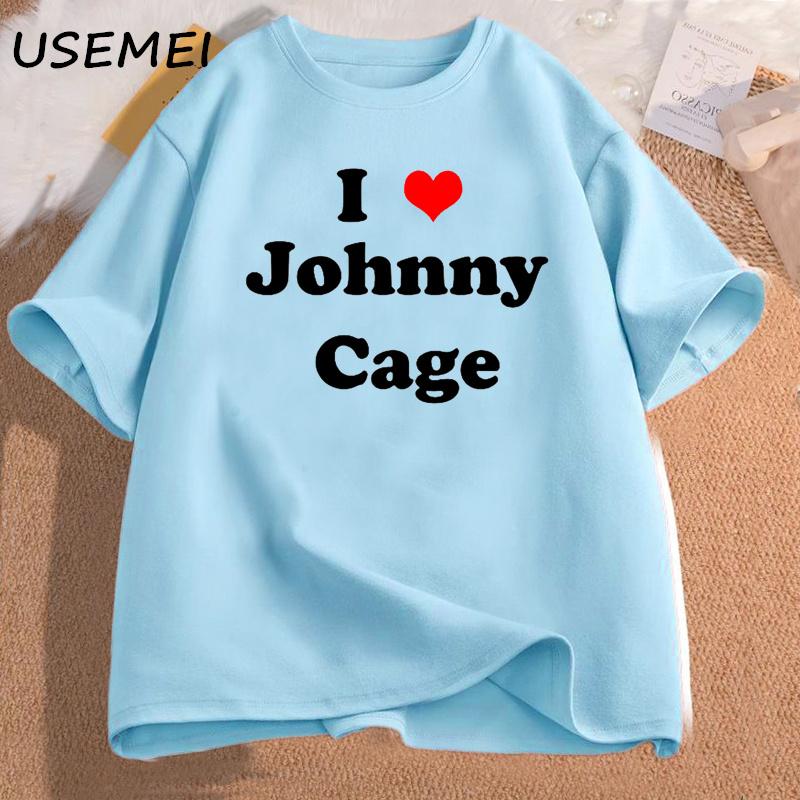 I Love Johnny Cage Men's Cotton T-shirt Short Sleeves Unisex Man Clothing Streetwear Graphic T Shirts Oversized Male Clothes