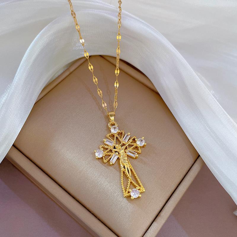 Foreign Trade Portrait Copper Micro-Inlaid Necklace Combination Female Real Gold Electroplated Exquisite Collarbone Chain