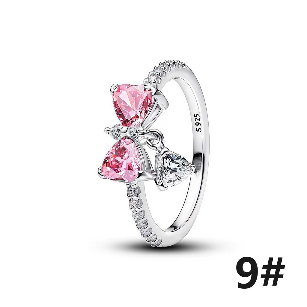 New S925 Silver Romantic Floral Lucky Clover Bowknot Gemstone Ring Stud Earring Necklace Bracelet Inlaid Gem Set Fashion Jewelry