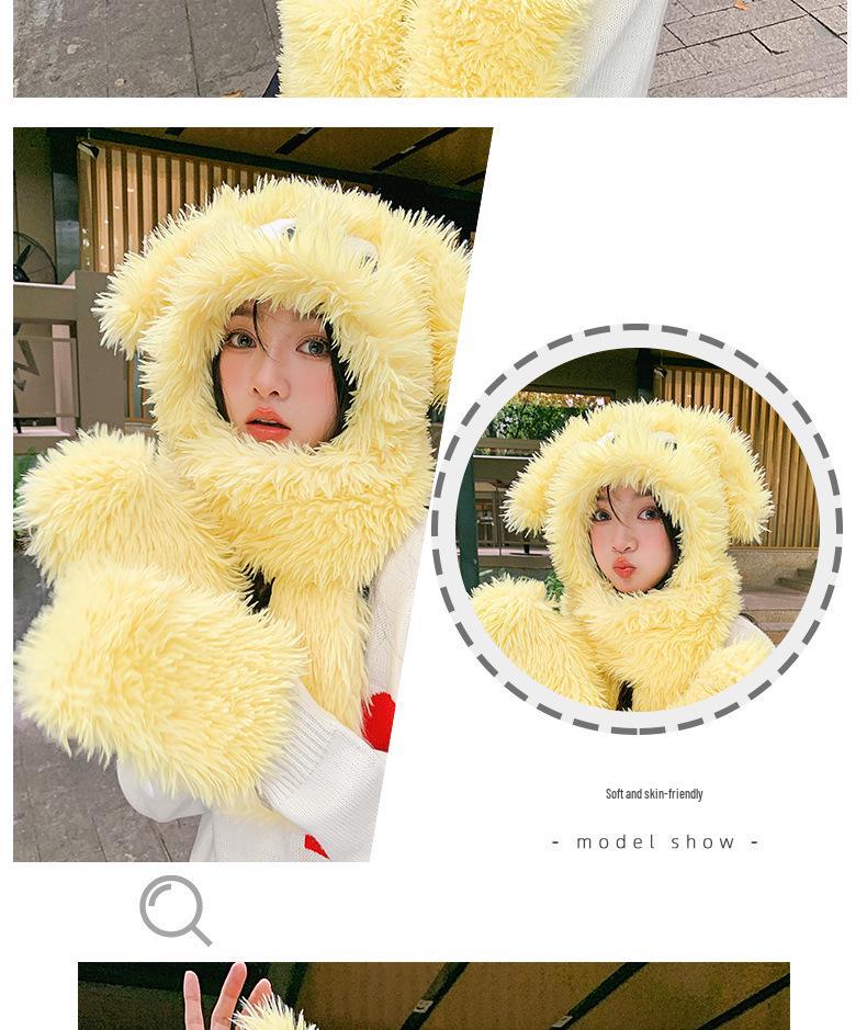 Cartoon Welpen Plüschmütze mit Schal und Handschuhen Set - Langohr-Design