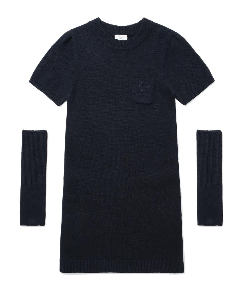Covernat Woman Arm Warmer Short Sleeve Knit Dress Navy