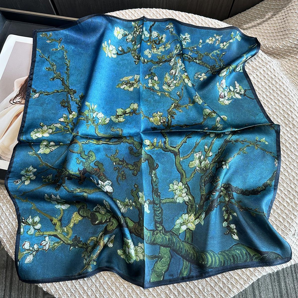 Van Gogh oil painting 100% mulberry silk silk scarf 53cm small square scarf women s spring summer thin silk neck scarf 53*53cm
