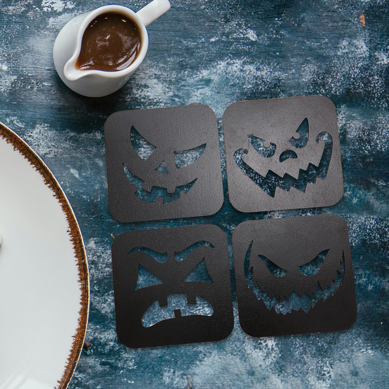 

4 Подставки на Хэллоуин, Стеклянные Оригинальные Защитники Стола, Изоляционные Подкладки, Дом чёрный