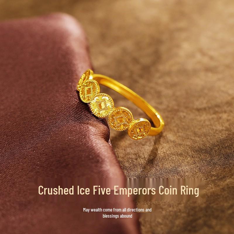 Qian Duoduo Copper Coin & Ice Design Women's Luxury Gold Ring