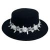 White French Autumn and Winter Woolen Top Hat Ladies British Big Head Versatile Elegant Lace Flower Flat Top Hat