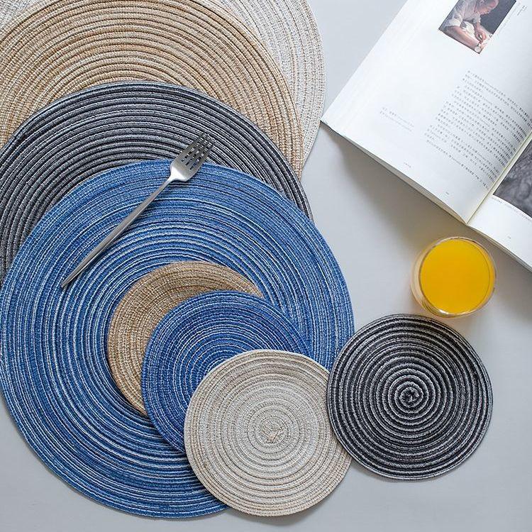 European Round Cotton Yarn Non-Slip Washable Woven Placemat - Simple Dining Table Insulation Mat