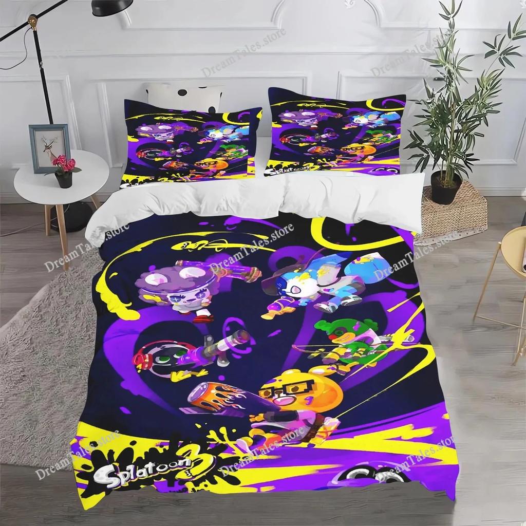 Fashion Game Splatoon Bedding Sets Comforter Duvet Cover Pillow Case Sets Single Double Large Size Bedroom Decoration029