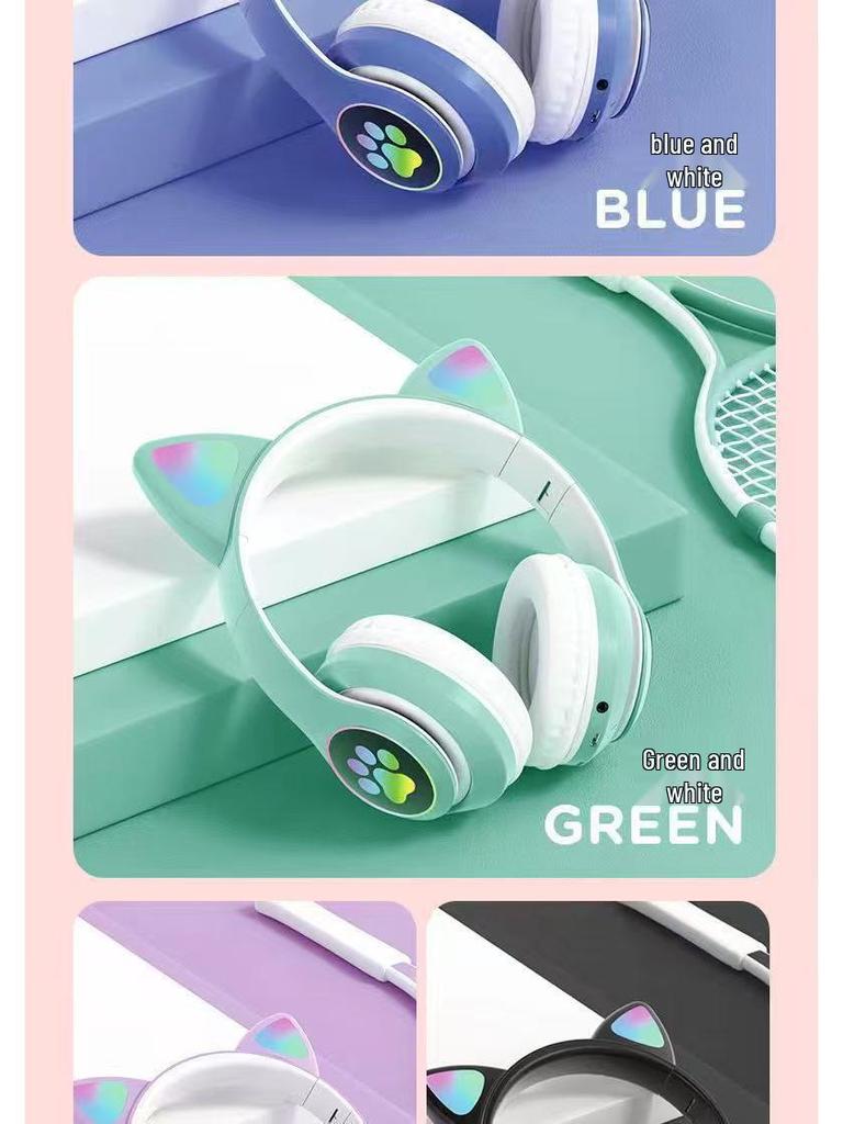 Luminous Cat Ear Bluetooth Over-Ear Headphones STN-28: Ultra-Long Battery Wireless Headset